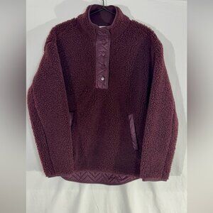 ATHLETA Cozy Plum Lined Sherpa Snap Sweatshirt Quilt Dark Purple Kangaroo Pocket